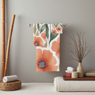 Boho Terracotta Wildflower Watercolor Floral Bath Towel Set