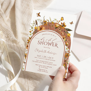 Boho Terracotta Wildflowers Arch Bridal Shower Invitation