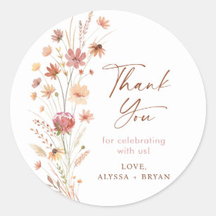 Boho Terracotta Wildflowers Baby Shower Classic Round Sticker