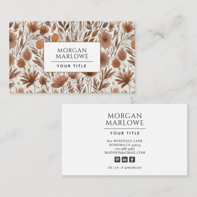 Boho Terracotta Wildflowers Floral Pattern Business Card (Front/Back)