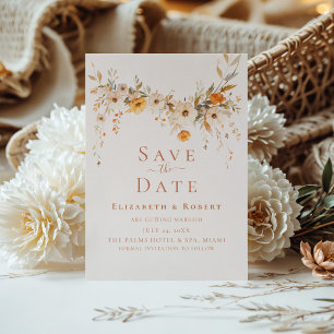 Boho Terracotta Wildflowers Save the Date Card