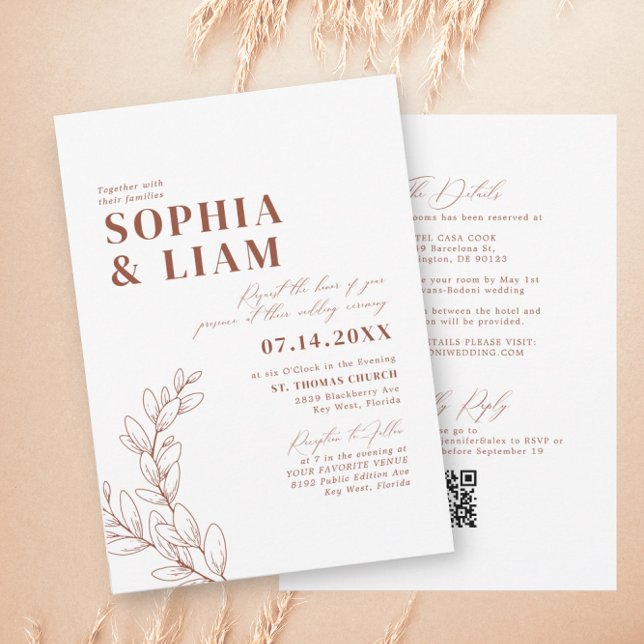 Boho  Terracotta With RSVP QR Code Wedding  Invitation (Creator Uploaded)