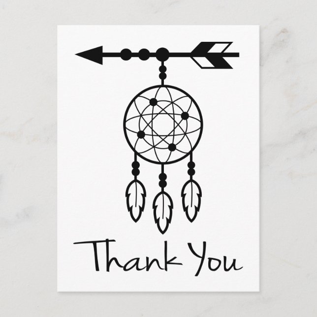 Boho Thank You Dream Catcher Native American Black Postcard (Front)