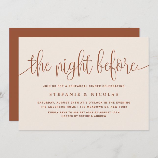 Boho The Night Before Terracotta Rehearsal Dinner Invitation (Front/Back)
