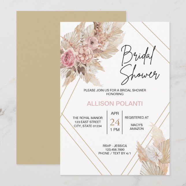 Boho Theme Bridal Shower Invitation (Front/Back)