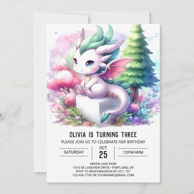 Boho Theme Dragon Birthday Invitation (Front)