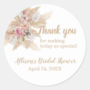 Boho Theme Thank You Bridal Shower Stickers