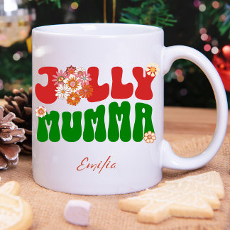 Boho Themed Cute Retro Jolly Mumma Custom Name Mug