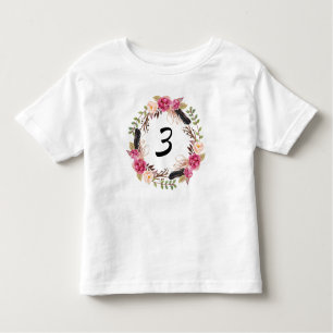 Boho Third Birthday Party 3rd Year Floral Pretty Toddler T-Shirt