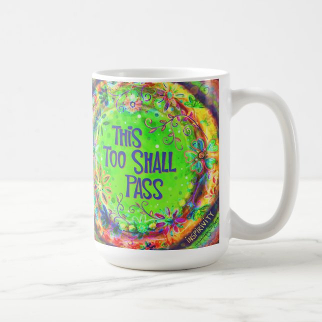Boho This Too Shall Pass Quote Green Inspirivity Coffee Mug (Right)