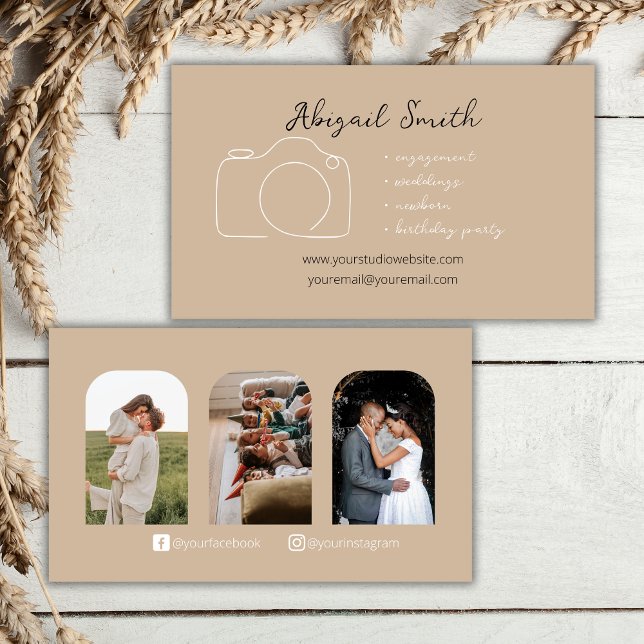 Boho Three Photo Photographer Business Card (Boho Business Card for Photographer)
