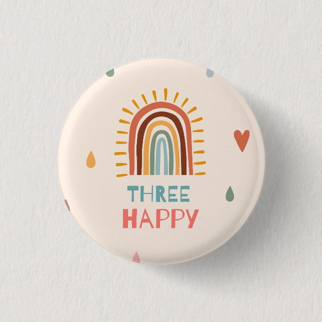 Boho Three Third Birthday Rainbow  3 Cm Round Badge (Front)