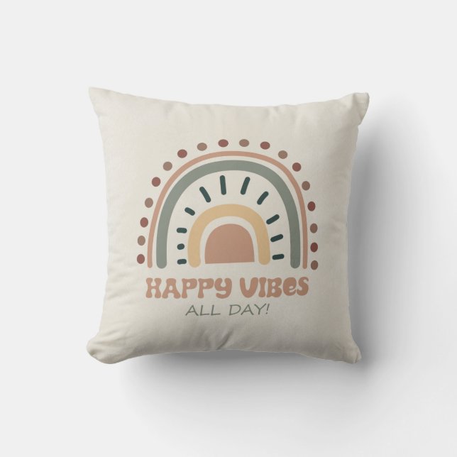 Boho Throw Pillow With Sun & Rainbow (Front)