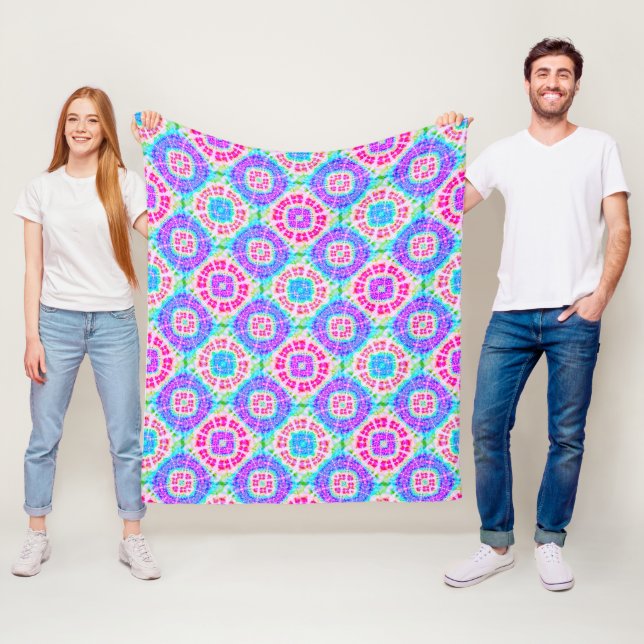 Boho Tie Dye Pattern Cheerful Fleece Blanket (In Situ)