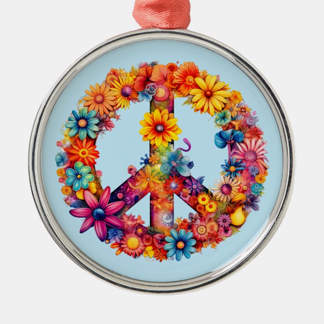 Boho Tie Dye Peace Symbol Hippie Style Metal Ornament (Front)