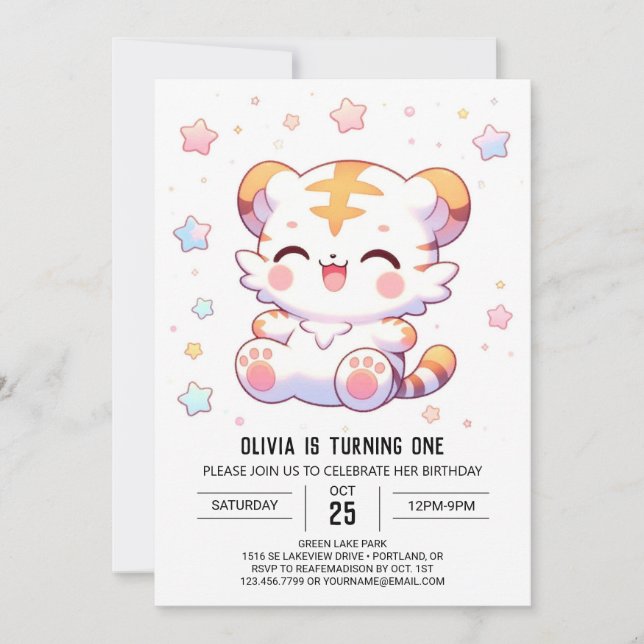 Boho Tiger 1st Birthday Invitation (Front)