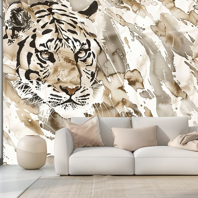 Boho Tiger Animal Print in Soft Beige and Brown Wallpaper (Creator Uploaded)