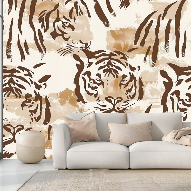Boho Tiger Animal Print in Soft Beige and Brown Wallpaper (Creator Uploaded)