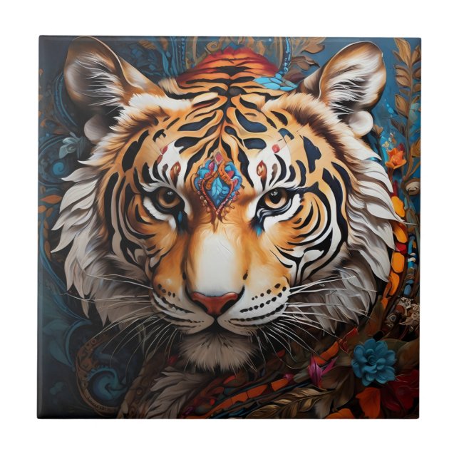 Boho Tiger Ceramic Tile Sets (Front)