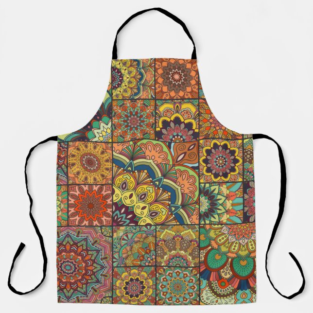Boho tile set and seamless pattern. Colorful patch Apron (Front)
