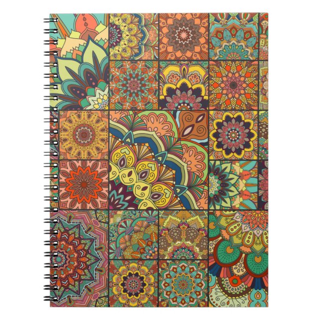 Boho tile set and seamless pattern. Colourful patc Notebook (Front)