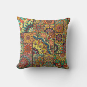 Boho tiles: colourful patchwork seamless pattern cushion