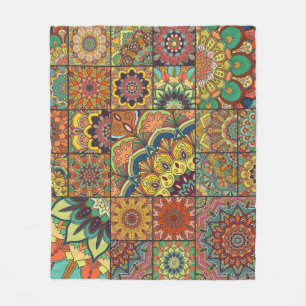 Boho tiles: colourful patchwork seamless pattern fleece blanket