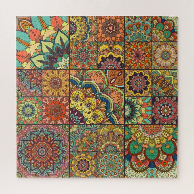 Boho tiles: colourful patchwork seamless pattern jigsaw puzzle (Vertical)