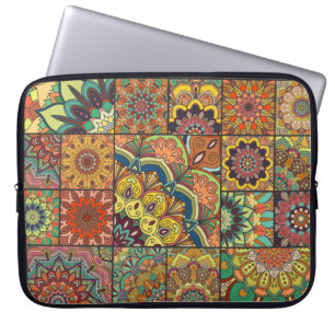 Boho tiles: colourful patchwork seamless pattern laptop sleeve