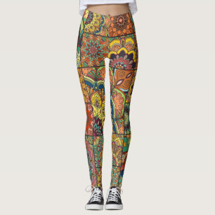 Boho tiles: colourful patchwork seamless pattern leggings