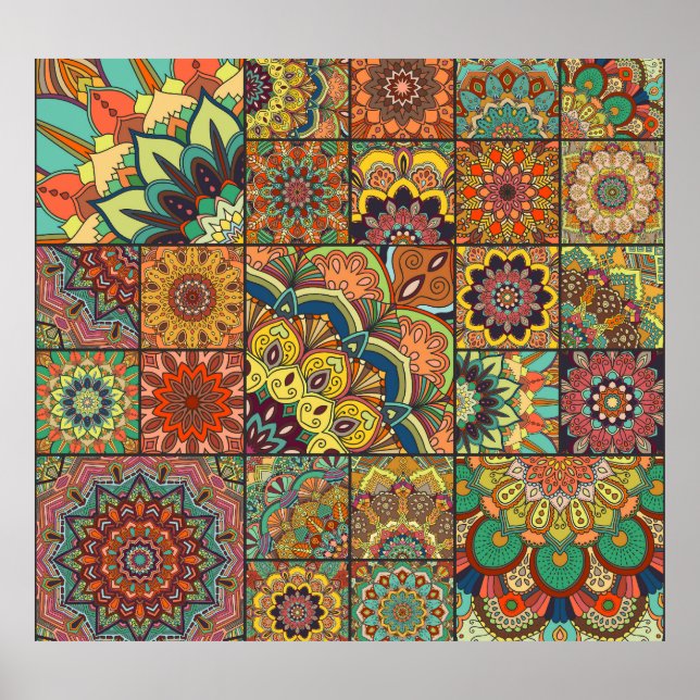 Boho tiles: colourful patchwork seamless pattern poster (Front)