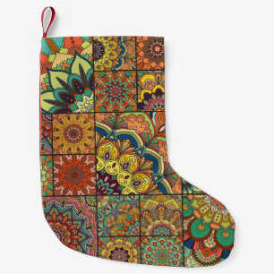 Boho tiles: colourful patchwork seamless pattern small christmas stocking