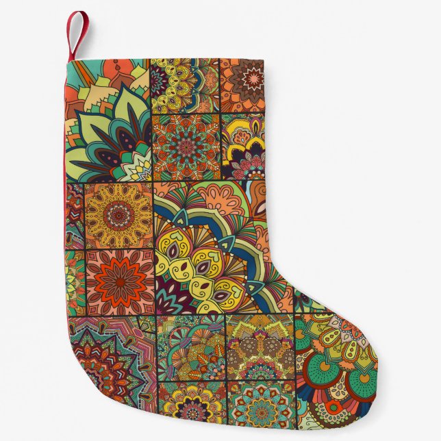 Boho tiles: colourful patchwork seamless pattern small christmas stocking (Front)