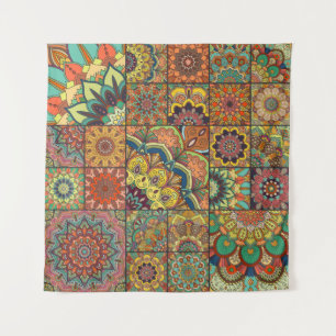 Boho tiles: colourful patchwork seamless pattern tapestry