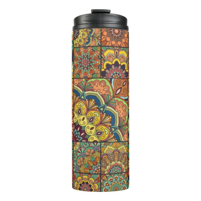 Boho tiles: colourful patchwork seamless pattern thermal tumbler (Front)