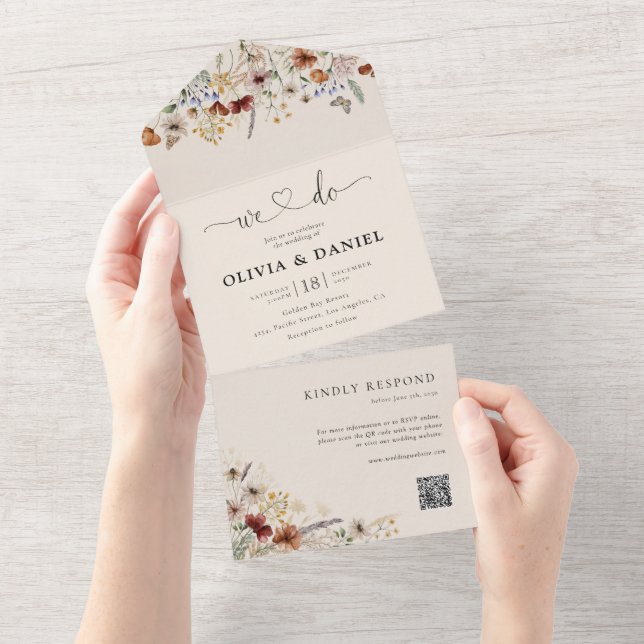 Boho Tiny Wildflower All in One Wedding Invite (Tearaway)