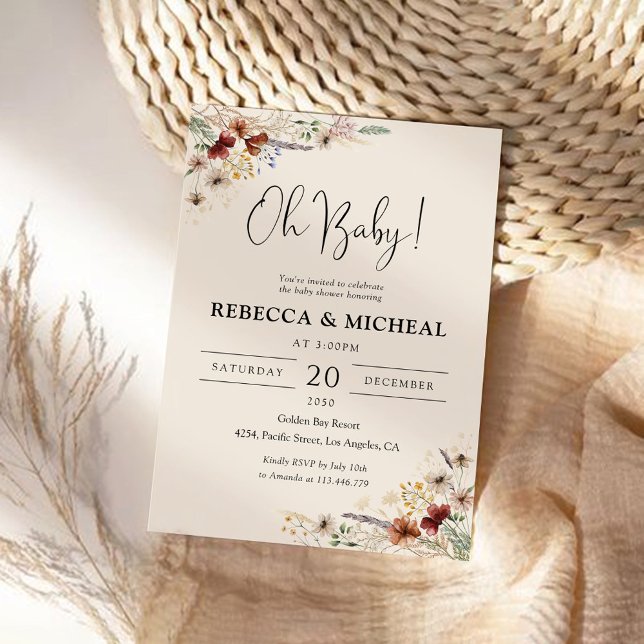 Boho Tiny Wildflower Baby Shower Invitation (Creator Uploaded)
