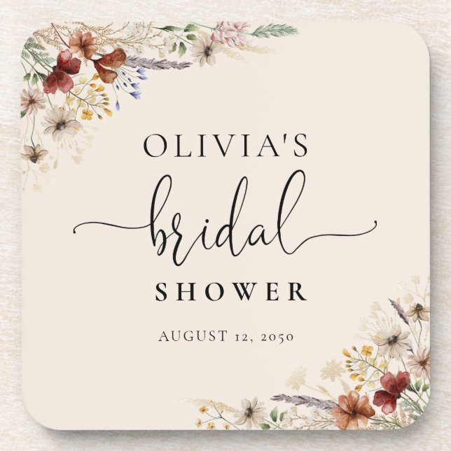 Boho Tiny Wildflower Bridal Shower Coaster (Front)