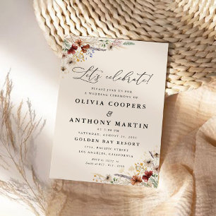 Boho Tiny Wildflower Wedding Ceremony Invitation