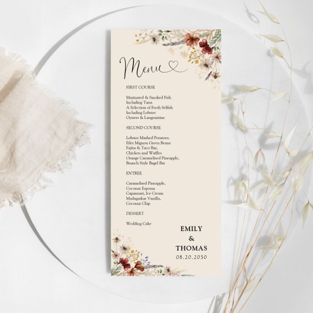 Boho Tiny Wildflower Wedding Menu (Creator Uploaded)