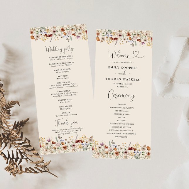 Boho Tiny Wildflower Wedding Program (Creator Uploaded)