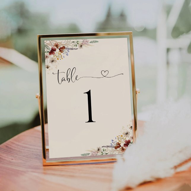 Boho Tiny Wildflower Wedding Table Number (Creator Uploaded)