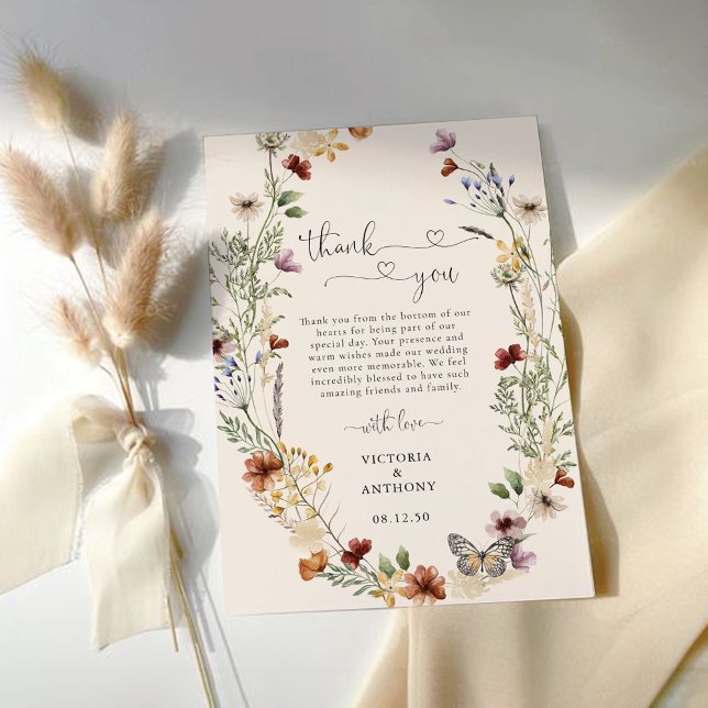 Boho Tiny Wildflower Wedding Thank You Cards (Creator Uploaded)