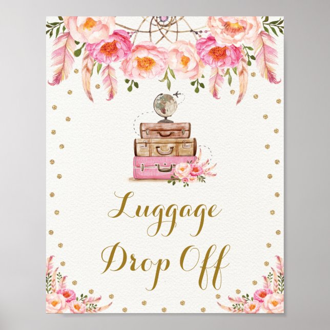 Boho Travel Miss to Mrs Floral Luggage Drop Off Poster (Front)