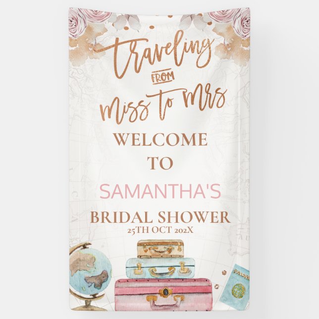 Boho Traveling Miss To Mrs Bridal Shower Banner (Vertical)