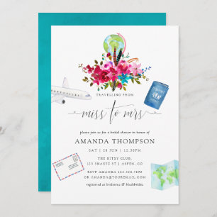 Boho Travelling From Miss To Mrs Bridal Shower Invitation