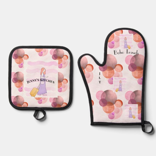 Boho Travels Oven Mitt & Pot Holder Set (Front)