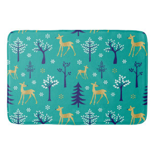 Boho Trees Gold Deers Modern Bath Mat