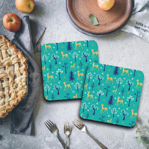 Boho Trees Gold Deers Modern Coaster
