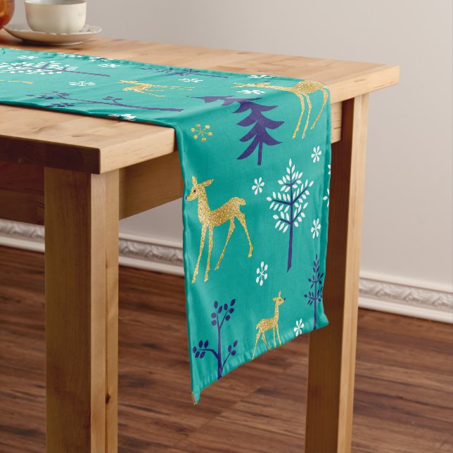 Boho Trees Gold Deers Modern Long Table Runner (In Situ)